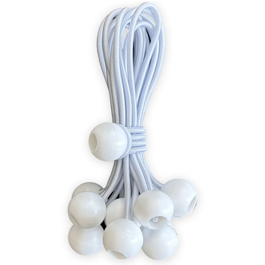 6" White Ball Bungee Cords - 12 Pack