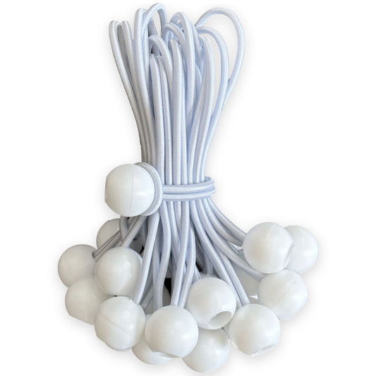 6" White Ball Bungee Cords - 25 Pack