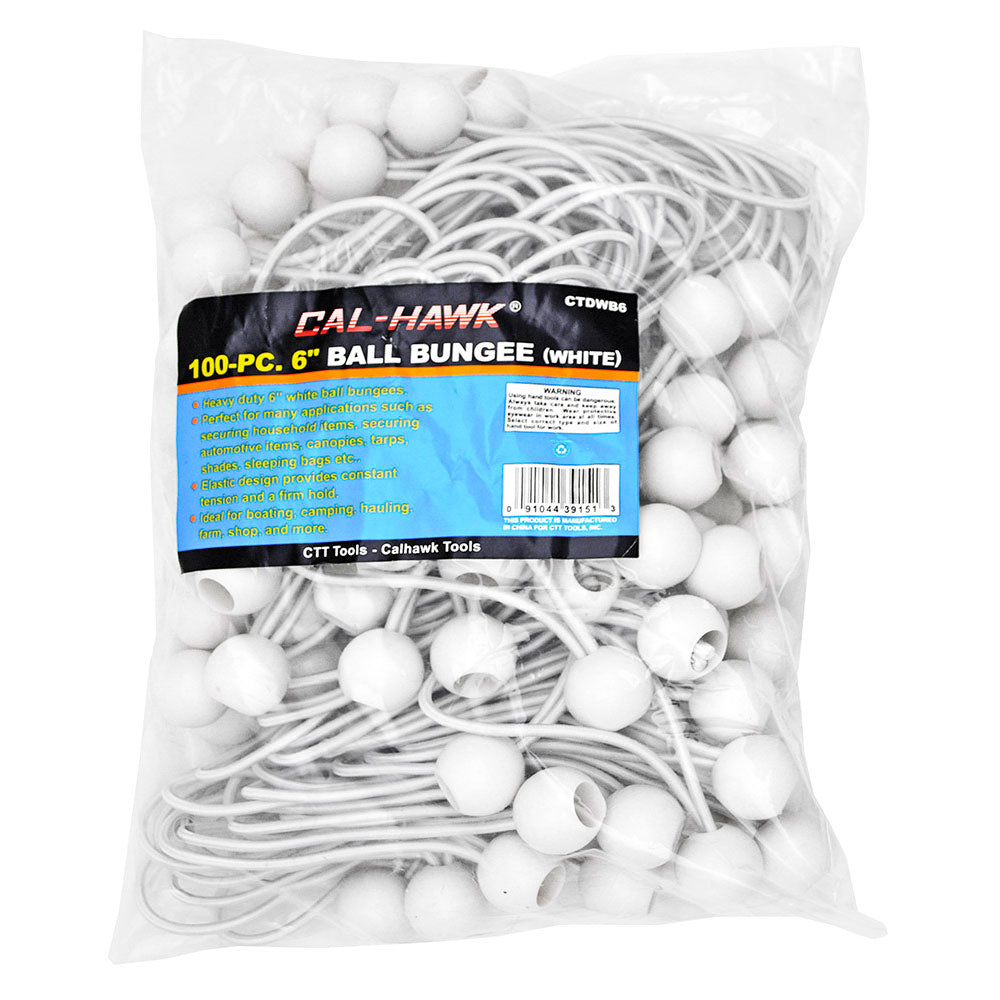 6" White Ball Bungee Cords - 100 Pack